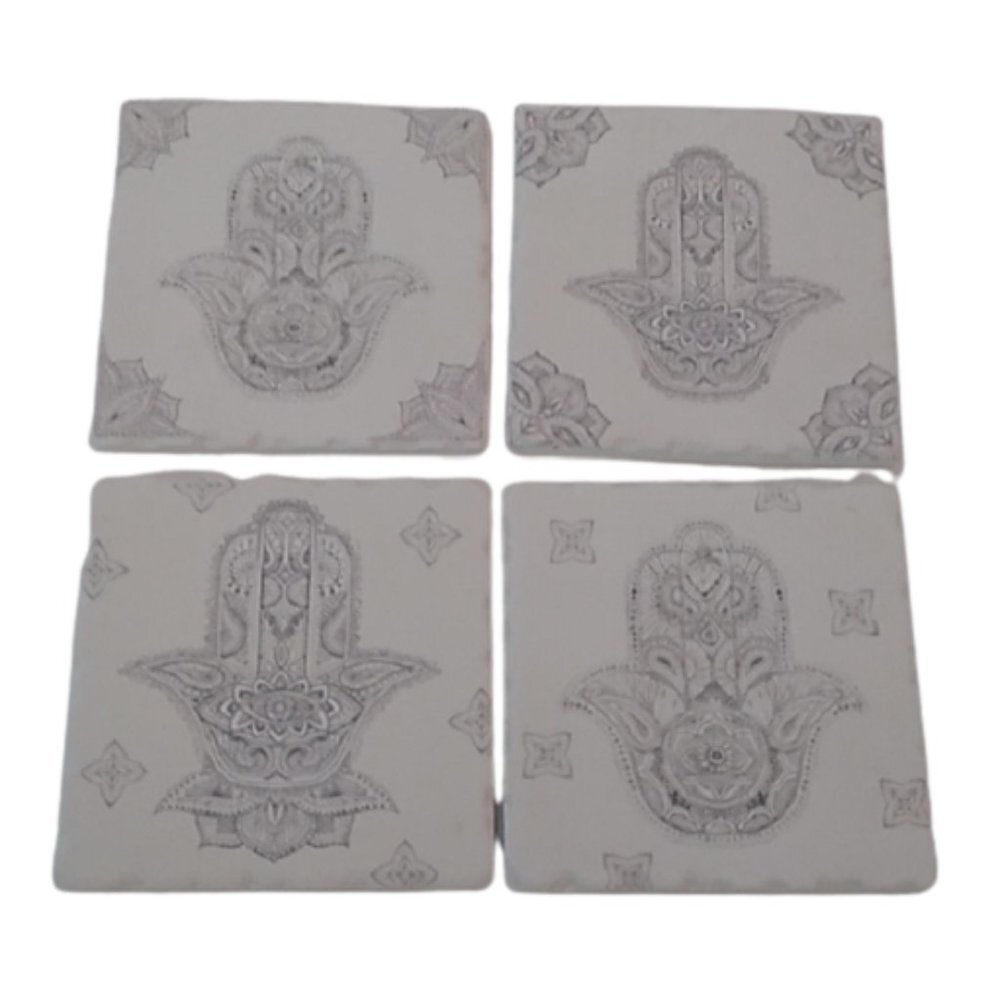 Hamsa Hand of Fatima Coasters, Black White, set of 4